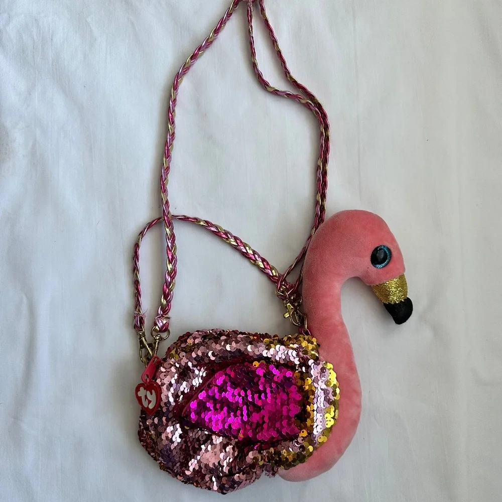 TY Flamingo Gilda Pink Sequined Purse